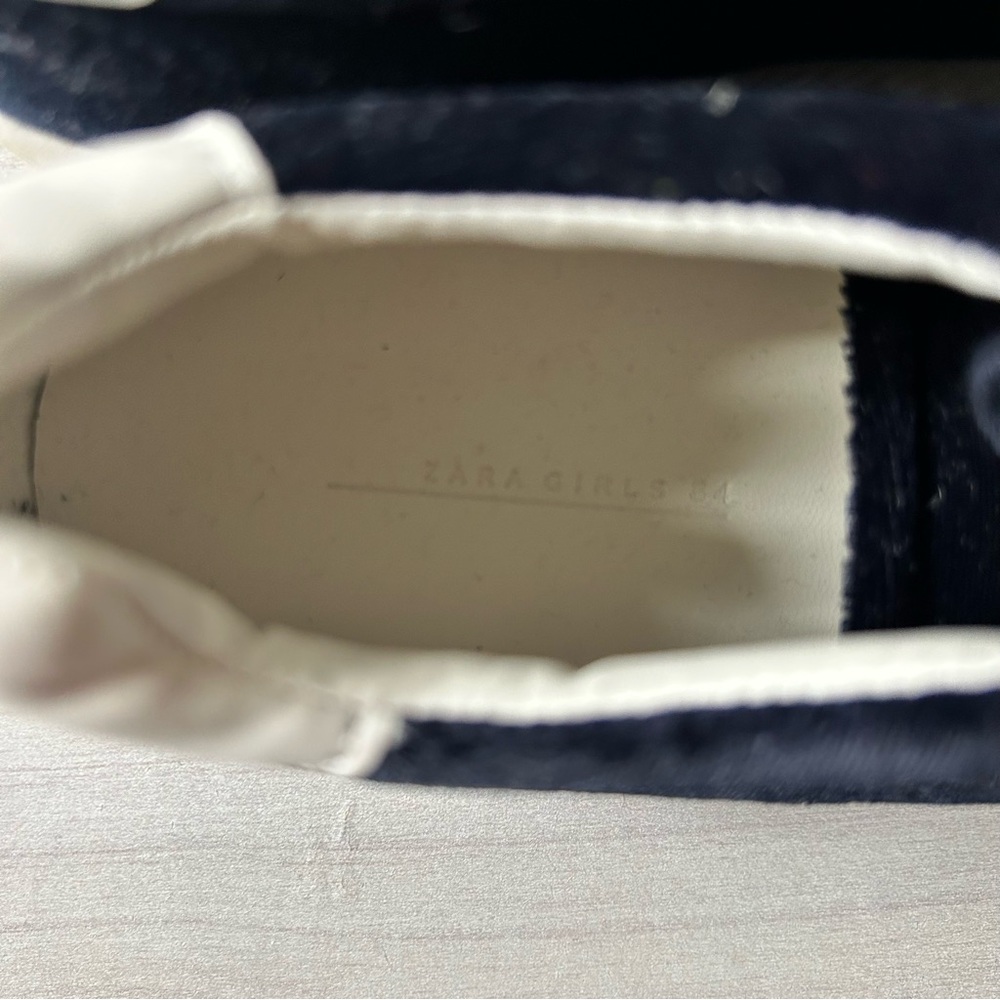 NWT Zara Velour Navy Tie Sneakers - Picture 7 of 9